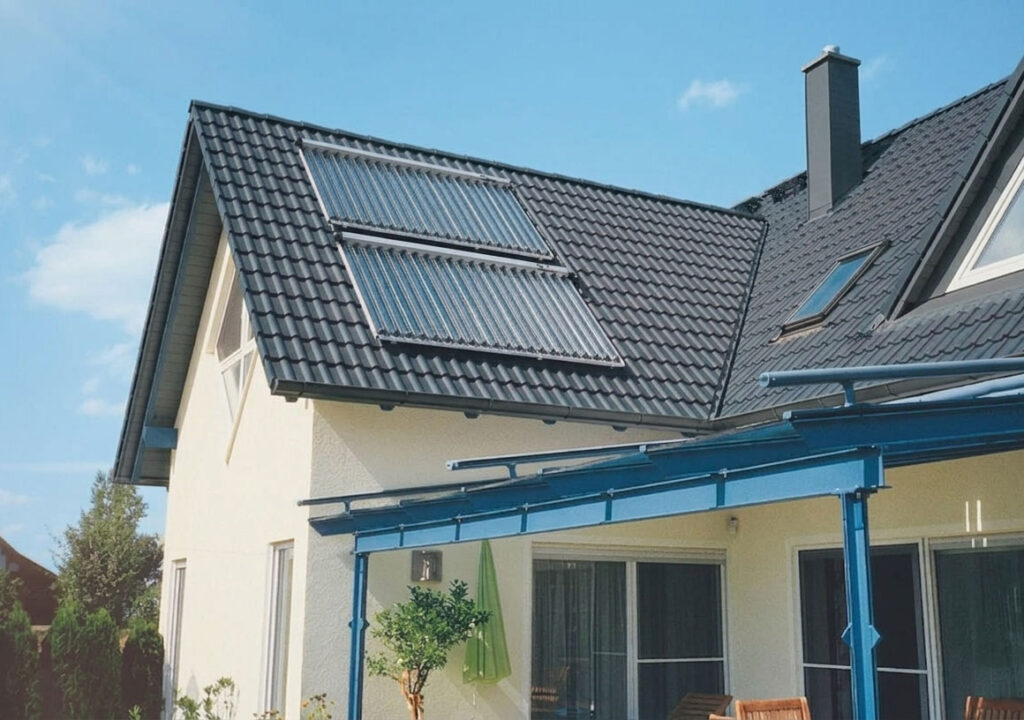 Solarthermie auf einem Dach Einfamilienhaus